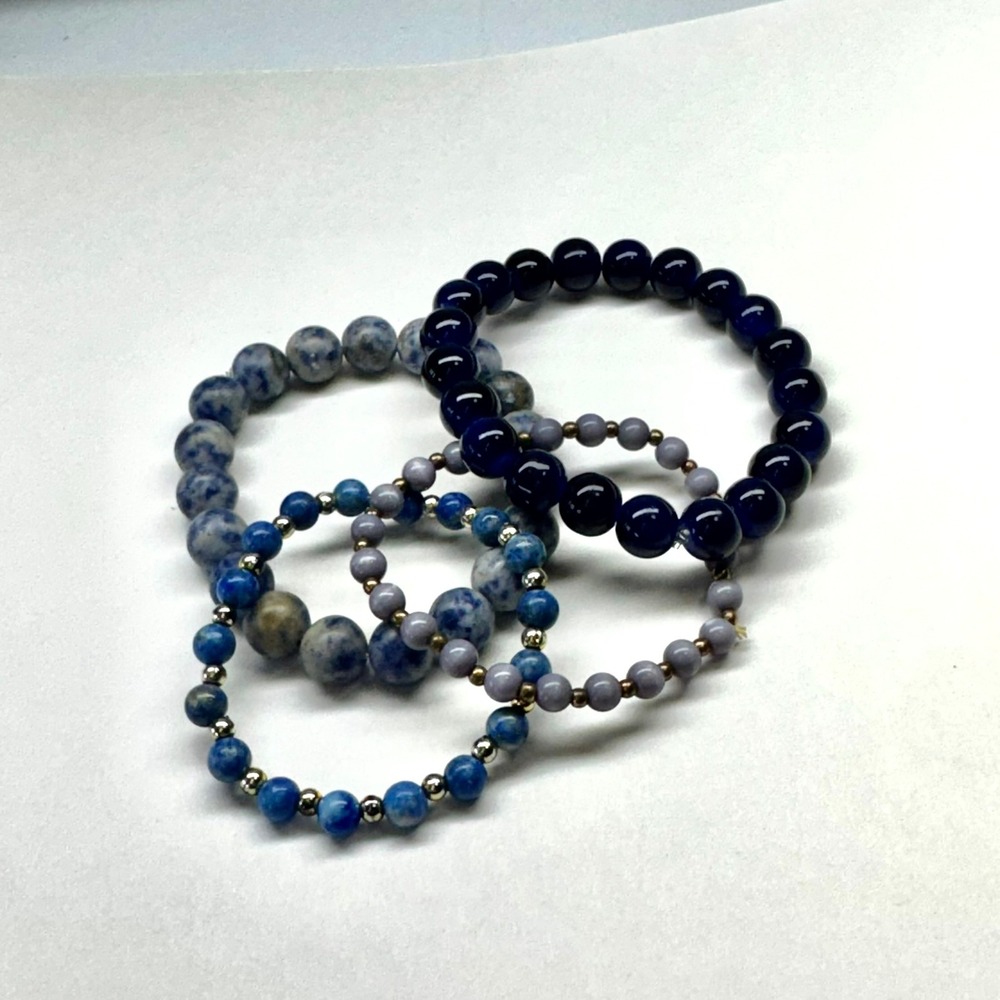 Set of 4 Blue Beaded Stretch‎ Bracelets Womens Jewelry
